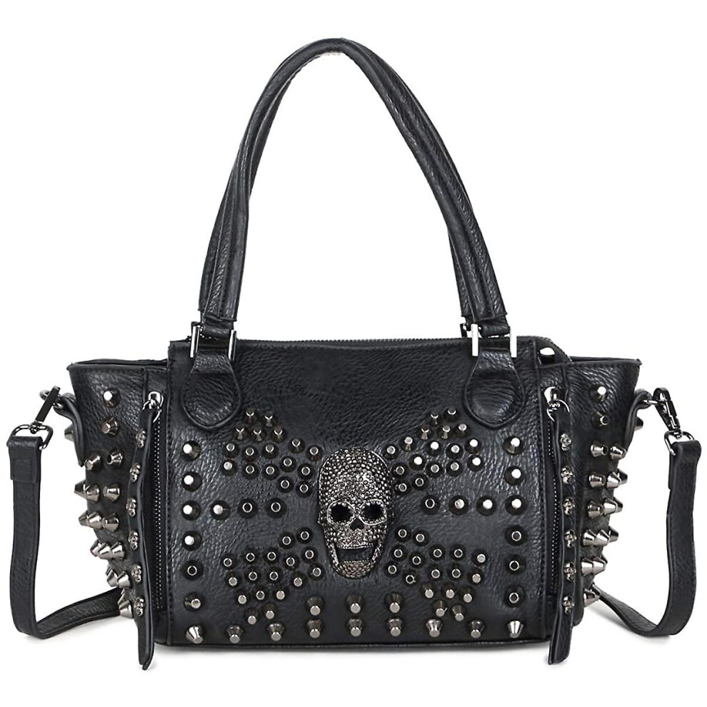 Women Skull Shoulder Handbag Pu Rivet Punk Crossbody Bag Purses Black