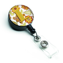 """" Comorile Carolinei Litera L Floral Mustard and Green Retractable Badge Reel Multicolor (CJ2003-LBR) """"