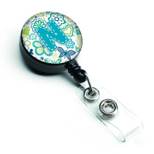 """" Caroline's Comorsures Letter N Flowers & Fluturi Teal Blue Blue Insigna Retractabila multicolor (CJ2006-nbr) """"