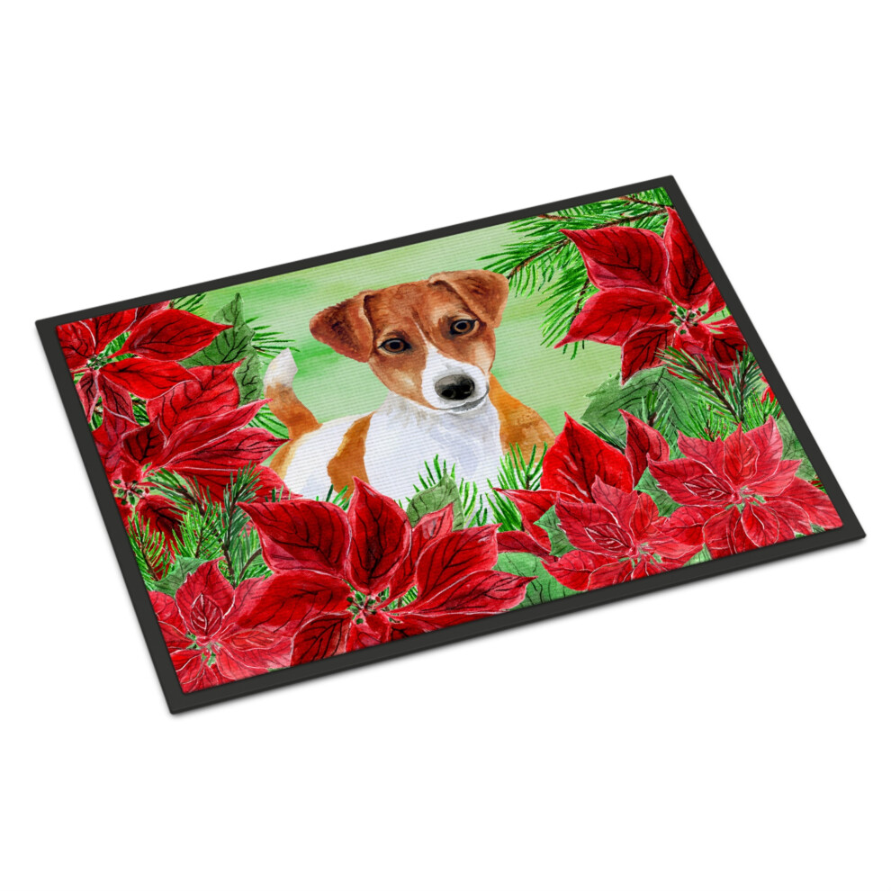Paillasson Jack Russell Terrier Poinsettias De Caroline's Treasures 24"""""" X 36"""""" Multicolore""-image