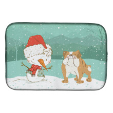 ""Caroline's Treasures English Bulldog Snowman Christmas Dish Drying Mat  14 x 21""