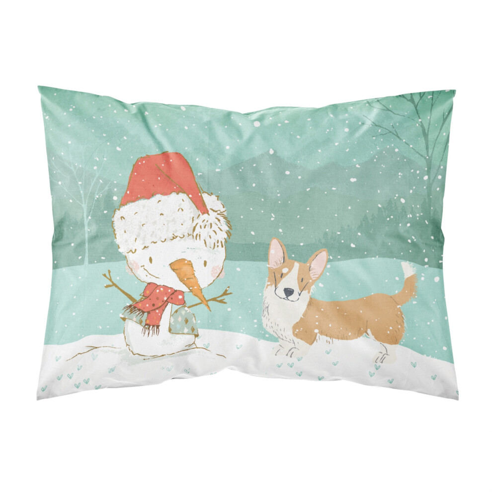 Taie d'oreiller standard en tissu de No   l Corgi avec cardigan bonhomme de neige de Caroline's Treasures