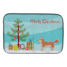 ""Caroline's Treasures CK3824DDM Corgi Husky Mix Christmas Tree dish-drying-mats  14 x 21  Multicolor""