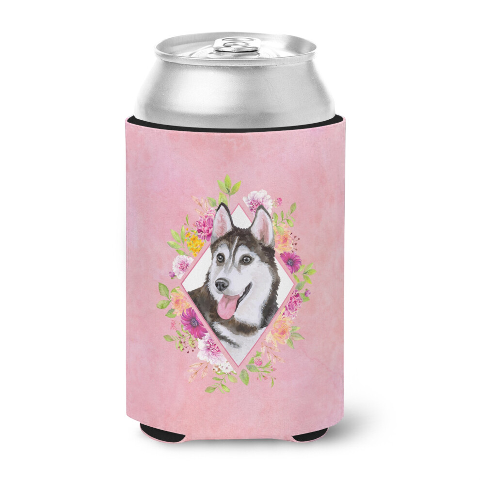 """"Caroline's Treasures CK4151CC Siberian Husky #1 Pink Flowers Can Or Bottle Hugger Cold-Beverage-Koozies 12 Oz Multicolor""""-image