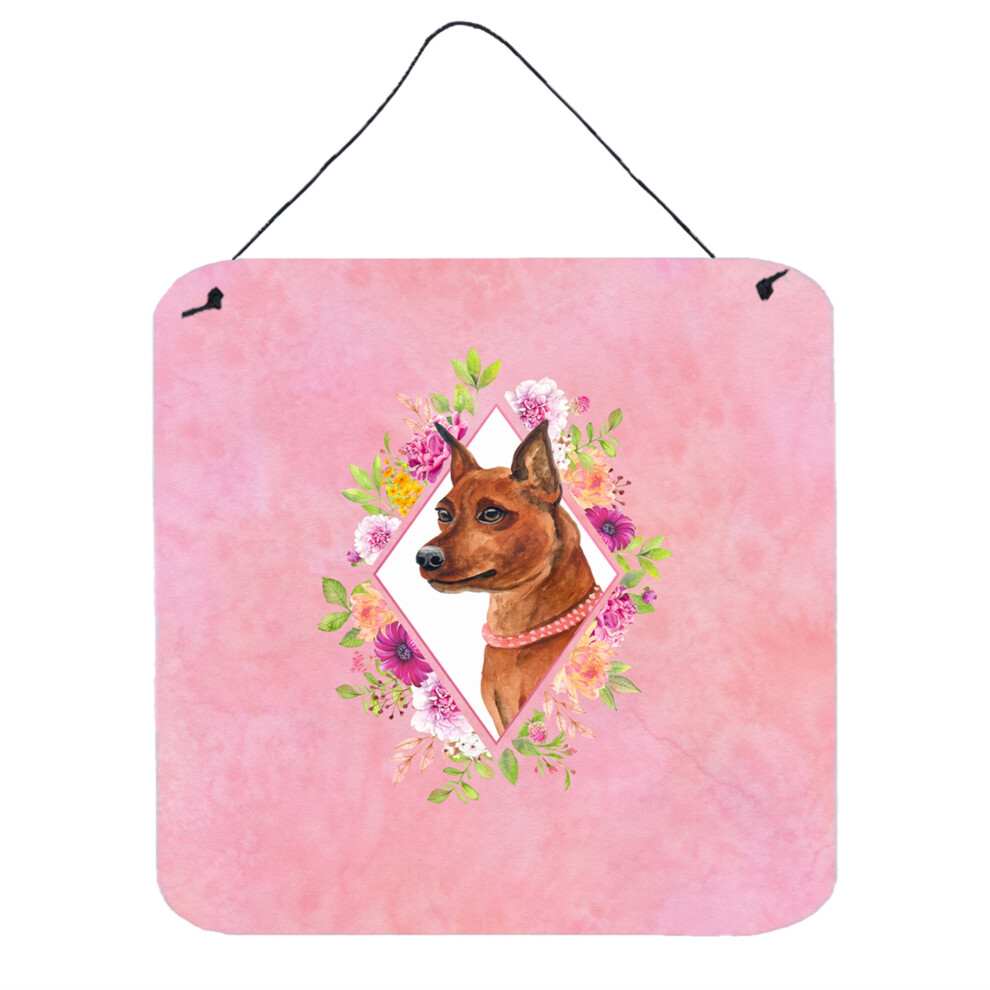 """"Caroline's Treasures Miniature Pinscher Pink Flowers Stampe Da Appendere Alla Porta, Decorazioni Da Parete Multicolore""""-image