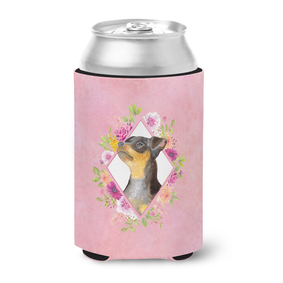 "Caroline's Treasures Zwarte Dwergpinscher Roze Bloemen Blik Of Flessen Hugger Koude-Drank-Koelers 12 Oz Multicolor"-image