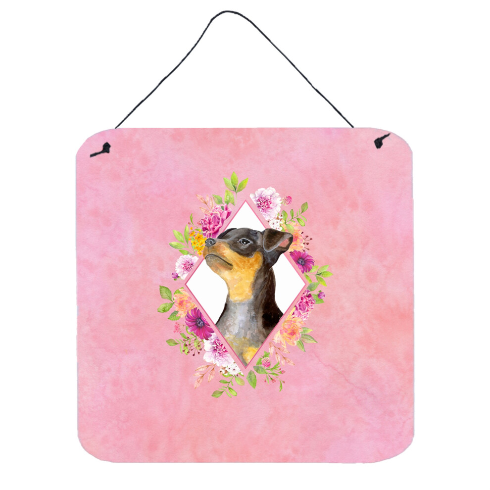 ""Caroline's Treasures - Schwarzer Zwergpinscher Mit Rosa Blumen, T Raufh Nger, Wanddekoration, Mehrfarbig""-image
