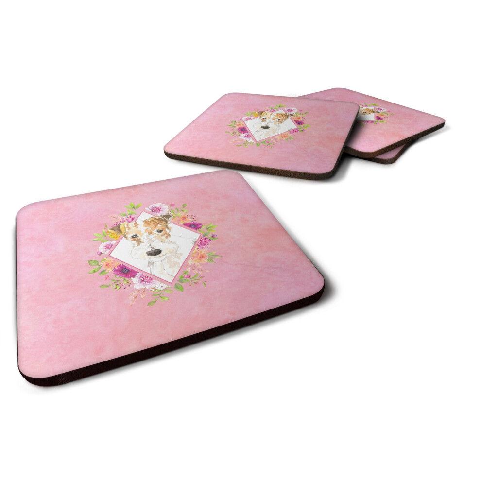 ""Caroline's Treasures CK4199FC Fox Terrier Lot De 4 Sous-Verres En Mousse Fleurs Roses Multicolore""-image