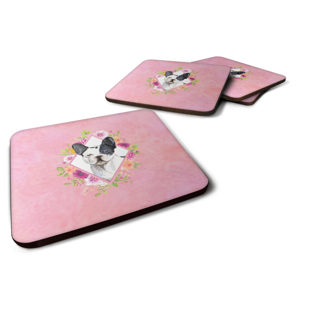 ""Caroline's Treasures CK4260FC Lot De 4 Sous-Verres En Mousse Fleurs Roses Frenchie Noir Et Blanc Multicolore""-image