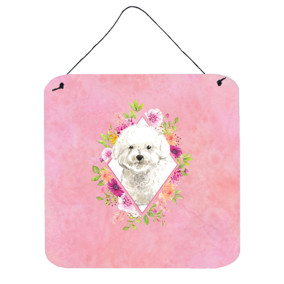 ""Caroline's Treasures Bichon Frise Fleurs Roses D Coration Murale Suspendre Pour Porte Multicolore""-image