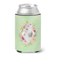 Caroline's Treasures Biely tandardn pudel Zelen kvety Plechovka alebo fla a Hugger studen n poje-koozies 355 ml Viacfarebn