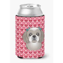 Caroline's Treasures sivo-strieborn dr iak na fla u Shih Tzu so srdieckami, viacfarebn