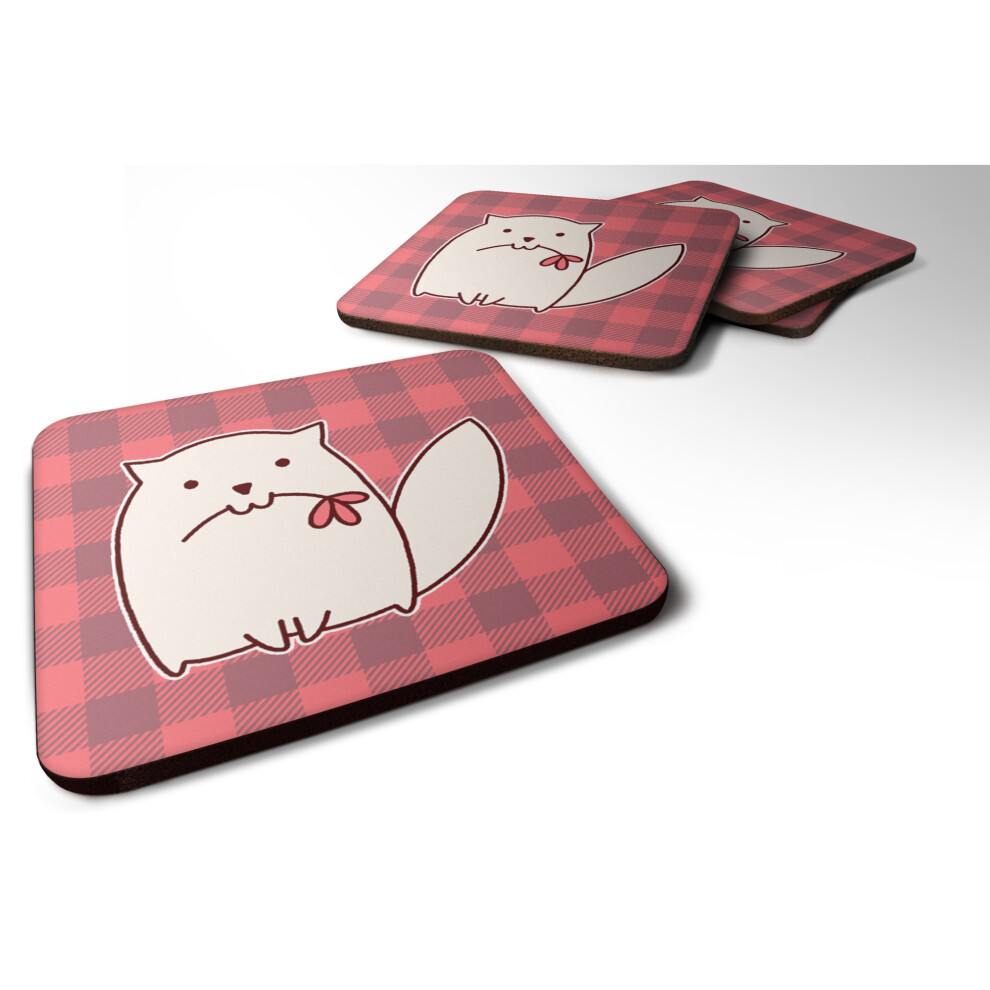 """"Caroline's Treasures Cat Pink Plad Foam Coaster Set Of 4 3.5 Multicolor""""-image