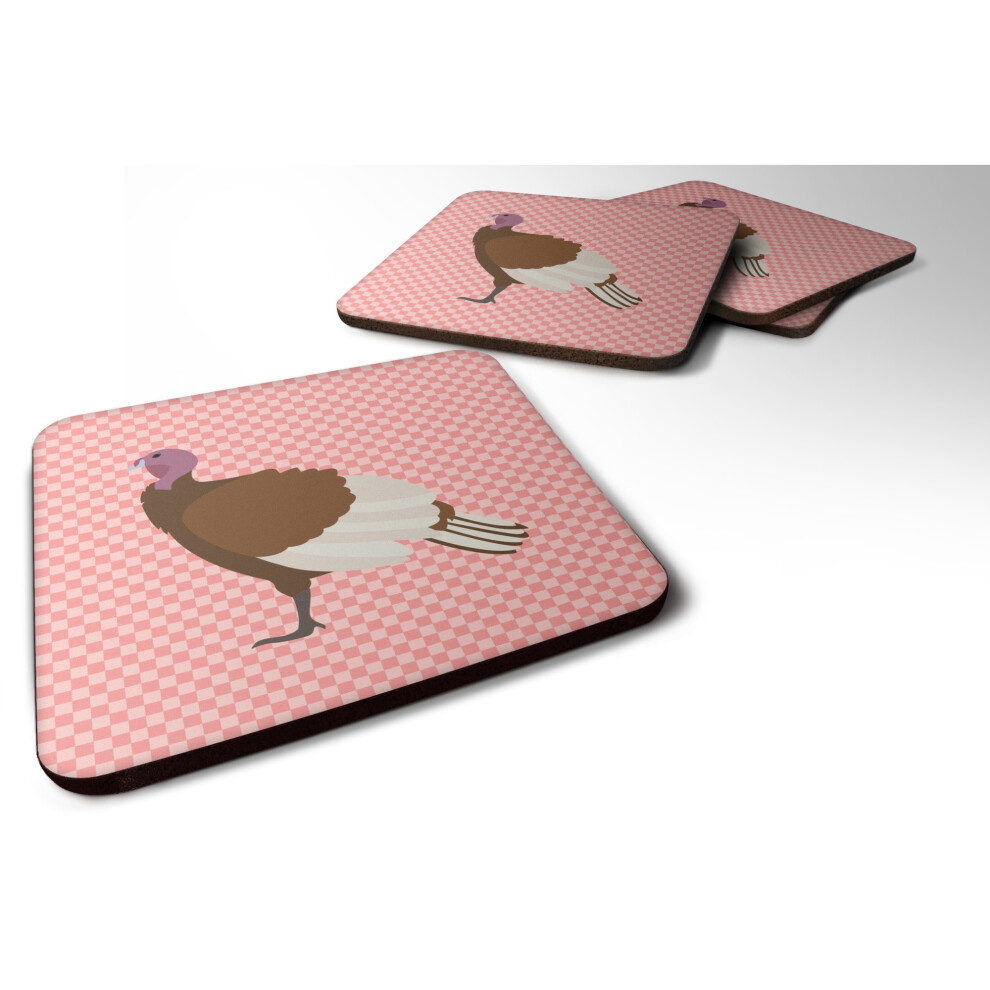 ""Caroline's Treasures Bourbon Red Turkey Hen Pink Check Dekorative Untersetzer 3,5 Mehrfarbig""-image