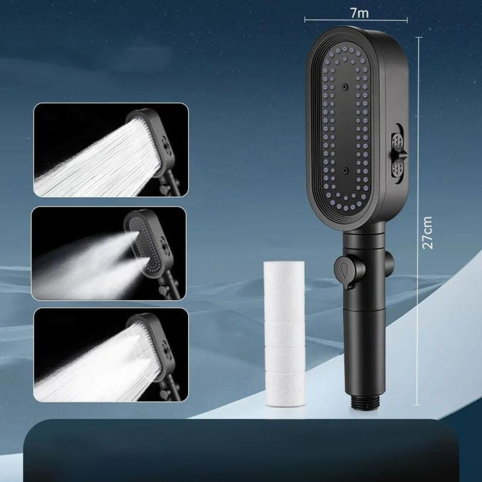 (black) 3 In 1 High Pressure Shower Head With Filter Water Saving Shower Head Adjustable One-key Stop Water Eco Shower Bathroom Shower Spray