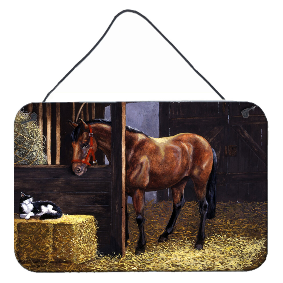 """"Caballo En Establo Con Gato De Caroline's Treasures, Impresiones Para Colgar En La Pared O La Puerta BDBA0295DS812 8""""""""H X 12""""""""W""""""-image