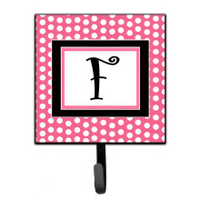 ""Caroline's Treasures CJ1001-FSH4 Letter F Initial Monogram-Pink Black Polka Dots Leash Holder or Key Hook  Small  Multicolor""