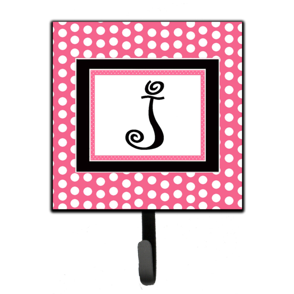 ""Caroline's Treasures CJ1001-JSH4 Porte-Laisse Ou Porte-Cl S Avec Lettre J Et Monogramme - Petit Mod Le Pois Roses Et Noirs - Multicolore""-image