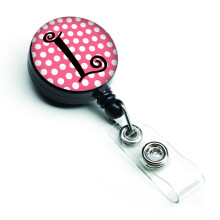 """" Caroline's Treasures Letter L Monogram Pink Black Polka Dots Insigna retractabila multicolor (CJ1001-lbr) """"