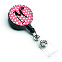 """" Caroline's Treasures Letter m Monogram Pink Black Polka Dots Insigna retractabila multicolor (CJ1001-MBR) """"
