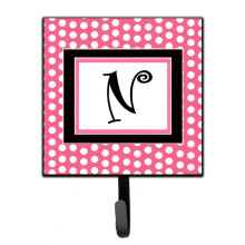 ""Caroline's Treasures CJ1001-NSH4 Letter N Initial Monogram-Pink Black Polka Dots Leash Holder or Key Hook  Small  Multicolor""