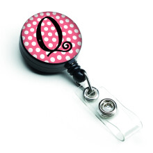 """" Caroline's Treasures Letter Q Monogram Pink Black Polka Dots Insigna retractabila multicolor (CJ1001-QBR) """"