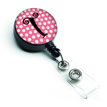 """" Caroline's Treasures Letter t Monogram Pink Black Polka Dots Insigna retractabila multicolor (CJ1001-TBR) """"