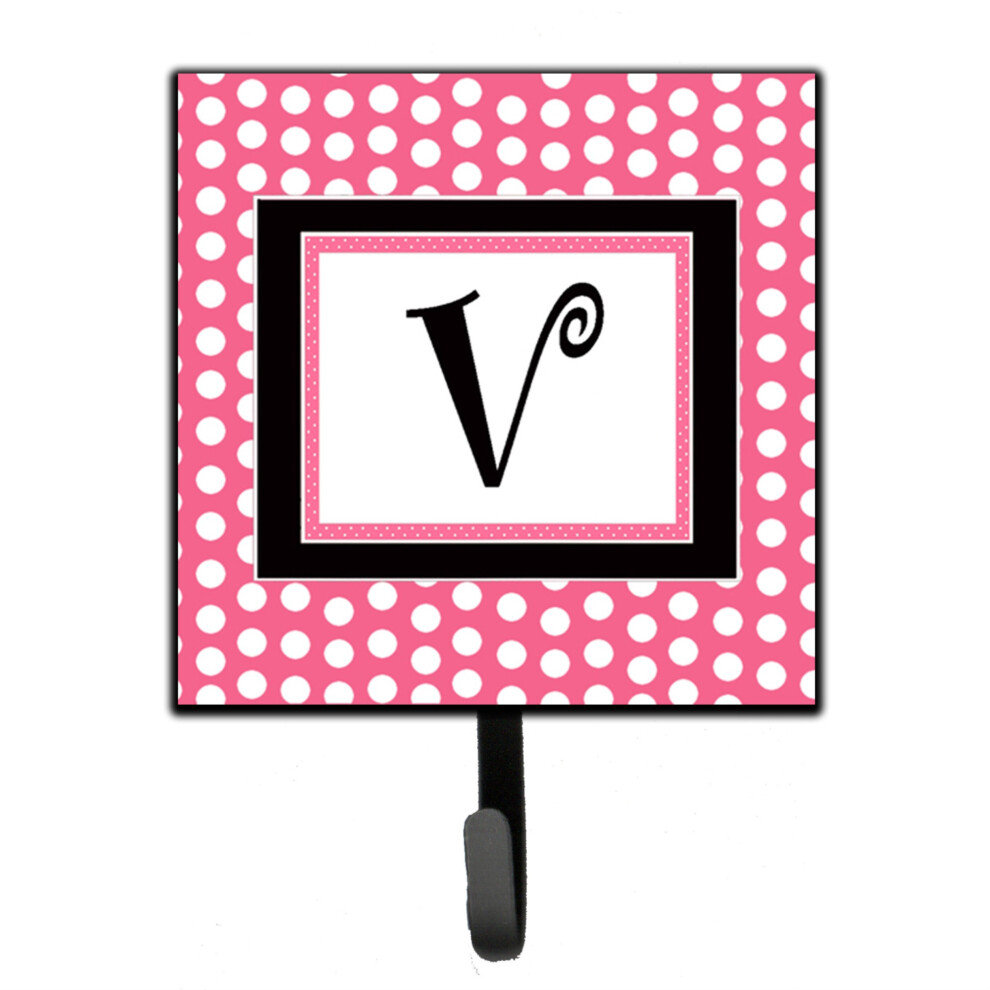 """"Caroline's Treasures CJ1001-VSH4 Letter V Initiaal Monogram-Roze Zwarte Stippen Leash Holder Of Sleutelhanger Klein Veelkleurig""""-image