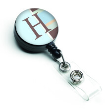 """" Caroline's Comorsures Letter H Monograma ini?iala Blue Stripes Retractable Badge Reel Multicolor (CJ1003-HBR) """"