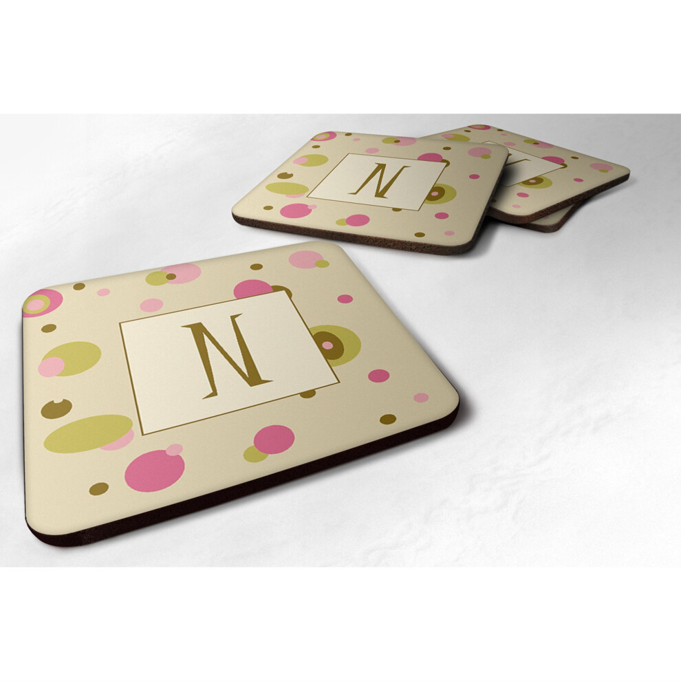 ""Caroline's Treasures CJ1004-NFC Monogram-Tan Dots Schaumstoff-Untersetzer (4Er-Set) Anfangsbuchstabe N 3,5"""""""" H X 3,5"""""" B Mehrfarbig""""-image
