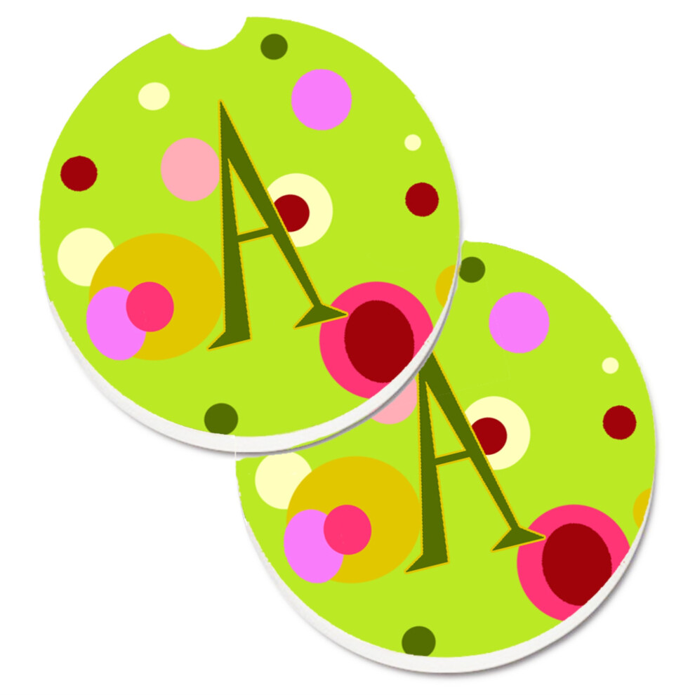 ""Caroline's Treasures Lettre A Monogramme - Vert Citron Lot De 2 Porte-Gobelets Pour Voiture CJ1010-ACARC 2,56 Multicolore""-image