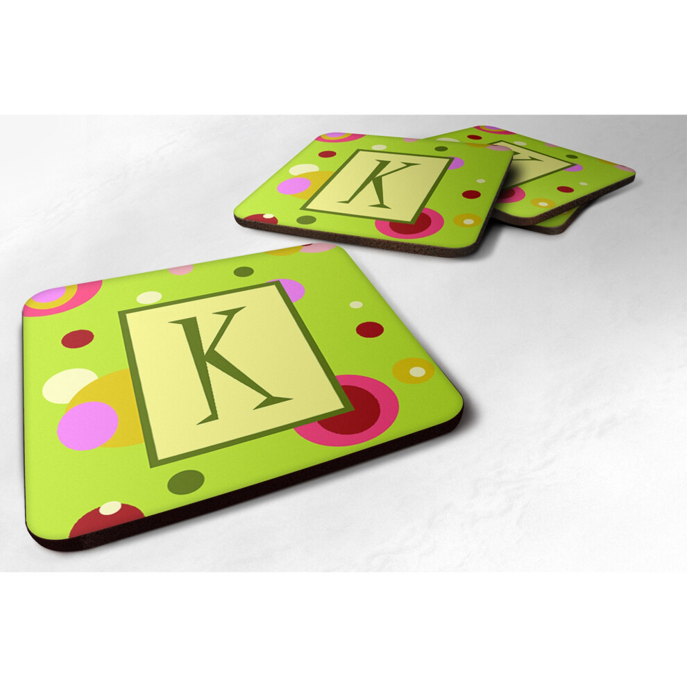 """"Caroline's Treasures CJ1010-KFC Sous-Verres En Mousse Vert Monogramme (Lot De 4) Lettre Initiale K 3,5"""""" H X 3,5"""""" L Multicolore""""-image