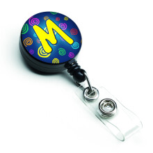 """" Caroline's Treasures Letter m Monograma ini?iala Blue Swirls Insigna retractabila multicolor (CJ1011-MBR) """"