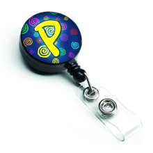 """" Caroline's Comorsures Letter P Ini?ial Monograma Blue Swirls Retractable Insigna Reel Multicolor (CJ1011-PBR) """"