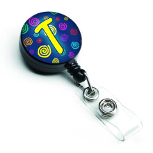 """" Caroline's Comorsures Letter t Monograma ini?iala Blue Swirls Retractable Insigna Reel Multicolor (CJ1011-TBR) """"