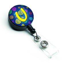 """" Caroline's Comorsures Letter U Monograma ini?iala Blue Swirls Insigna retractabila multicolor (CJ1011-UBR) """"