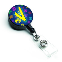 """" Caroline's Comorsures Letter V Monograma ini?iala Blue Swirls Retractable Insigna Reel Multicolor (CJ1011-VBR) """"