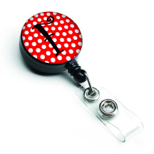 """" Caroline's Treasures Letter f Monogram Black Polka Dots Insigna retractabila multicolor (CJ1012-FBR) """"