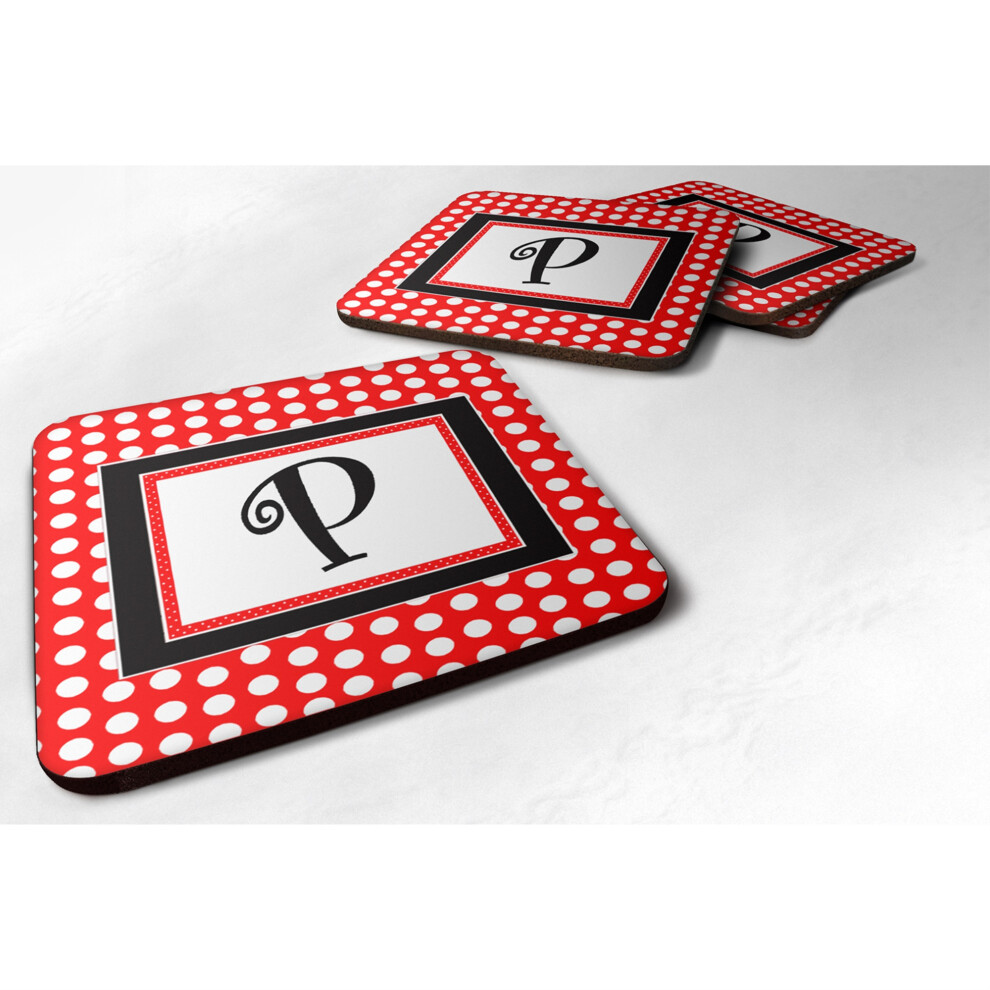 Sous-Verres En Mousse Pois Rouges Et Noirs, Monogramme Caroline's Treasures CJ1012-PFC (Lot De 4), Lettre Initiale P, 8,9 Cm (H) X 8,9 Cm (L),-image