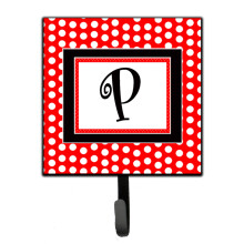 ""Caroline's Treasures CJ1012-PSH4 Letter P Initial Monogram-Red Black Polka Dots Leash Holder or Key Hook  Small  Multicolor""