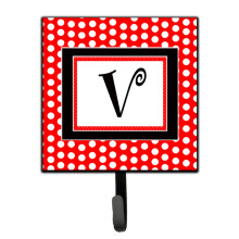 ""Caroline's Treasures CJ1012-VSH4 Letter V Initial Monogram-Red Black Polka Dots Leash Holder or Key Hook  Small  Multicolor""