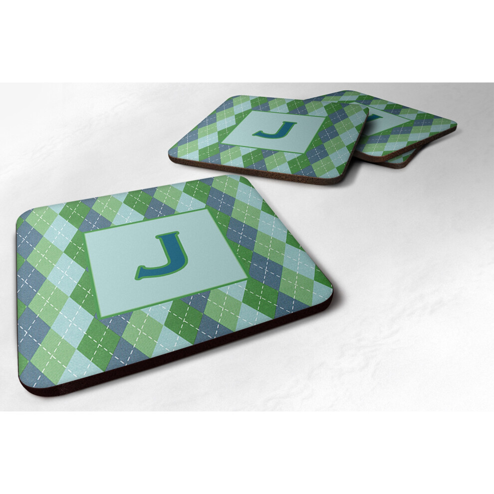 """"Caroline's Treasures CJ1020-JFC Sous-Verres En Mousse Monogram-Blue Argoyle (Lot De 4) Lettre Initiale J 3,5"""""" H X 3,5"""""" L Multicolore""""-image