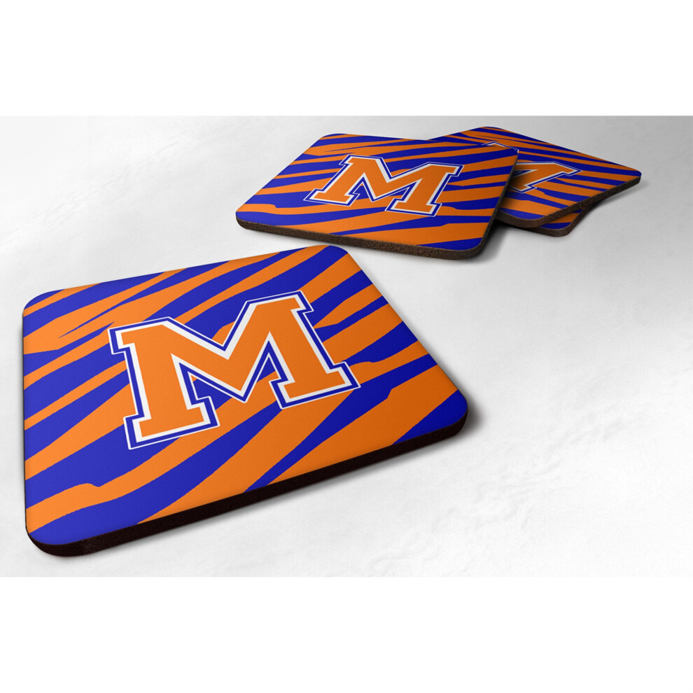 Sous-verres en mousse Caroline's Treasures CJ1023-MFC Monogramme-Tigre     rayures-Bleu orange (lot de 4) Lettre initiale M 3,5"" H x 3,5"" L Multico