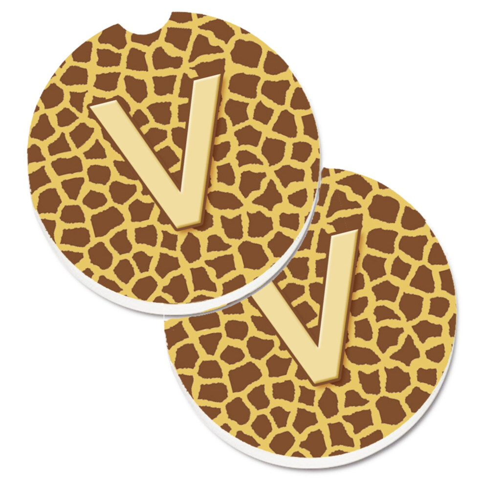 """"Juego De 2 Posavasos Para Autom Vil Con Monograma Inicial V Y Jirafa De Caroline's Treasures CJ1025-VCARC 2.56 Multicolor""""-image