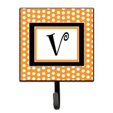 ""Caroline's Treasures CJ1033-VSH4 Letter V Initial Monogram-Orange Polka Dots Leash Holder or Key Hook  Small  Multicolor""