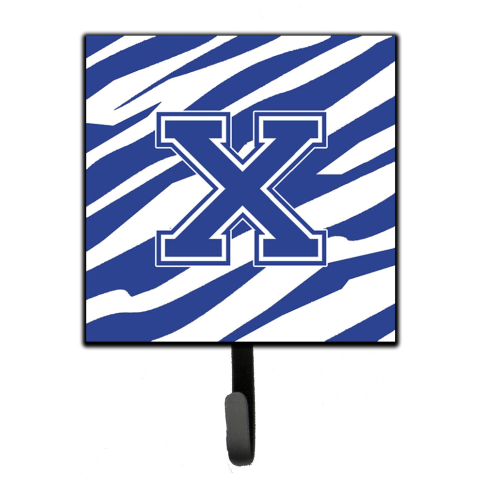 ""Caroline's Treasures CJ1034-XSH4 Leinenhalter Oder Schl Sselhaken, Klein, Mehrfarbig, Buchstabe X, Initiale, Tigerstreifen, Blau-Wei ""-image