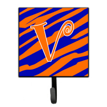 ""Caroline's Treasures CJ1036-VSH4 Letter V Initial Tiger Stripe Blue and Orange Leash Holder or Key Hook  Small  Multicolor""