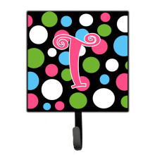 ""Caroline's Treasures CJ1038-TSH4 Letter T Initial Monogram-Polka Dots and Pink Leash Holder or Key Hook  Small  Multicolor""