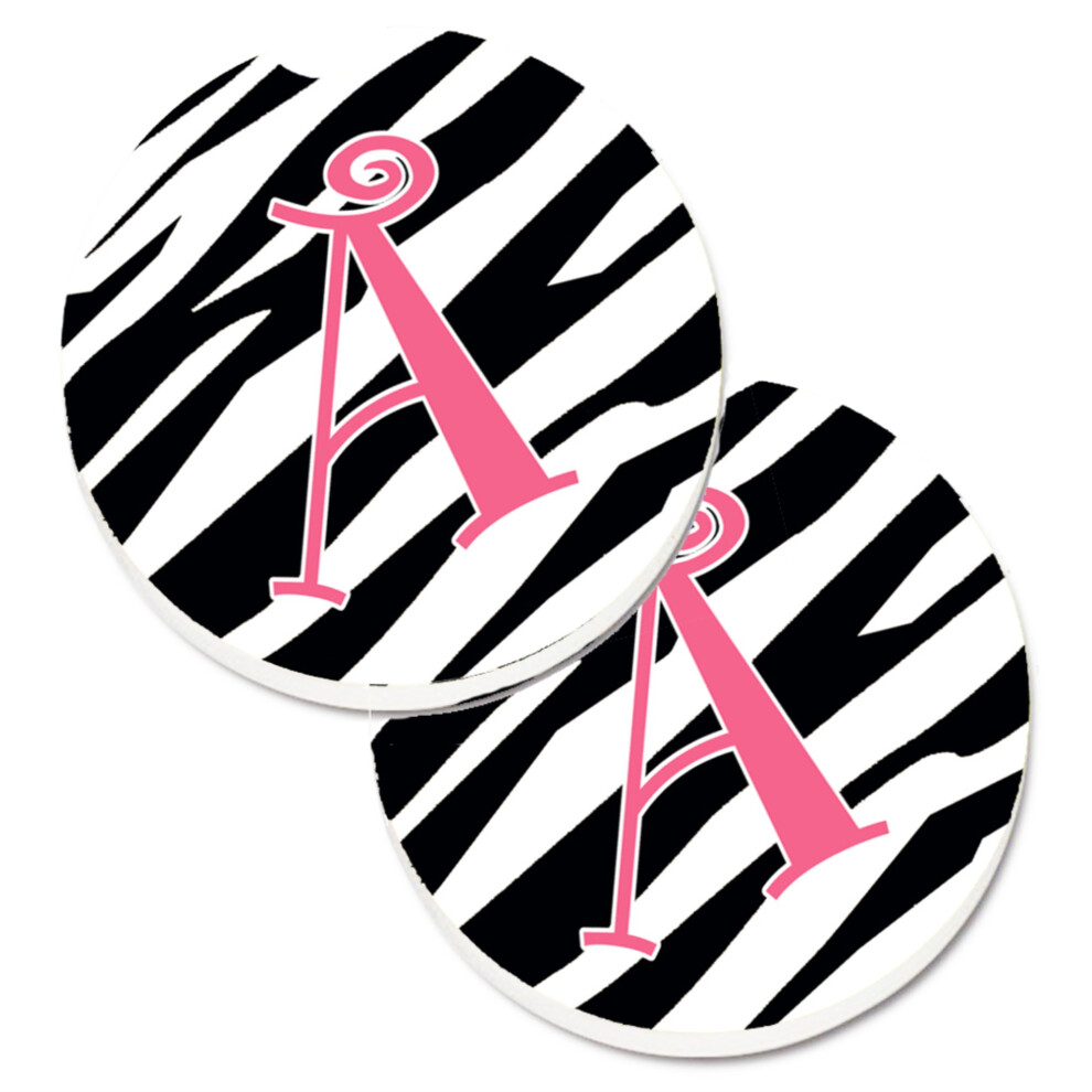 ""Caroline's Treasures Letter A Monogram - Zebra Stripe & Roze Set Van 2 Bekerhouder Auto Onderzetters CJ1037-ACARC 2.56 Multicolor""-image