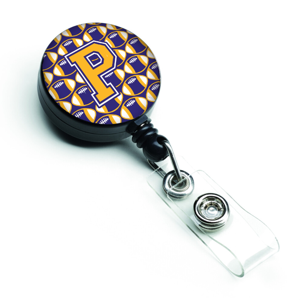 Caroline's Treasures Letter P Football Purple and Gold Retractable Badge Reel (CJ1064-PBR)-image-OPC-PFXSKGS-NEW